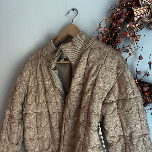 Joie Womens Quilted Knit Puffer Bomber Cable Knit Jacket Full Zip Size MEDIUM in - Picture 6 of 12
